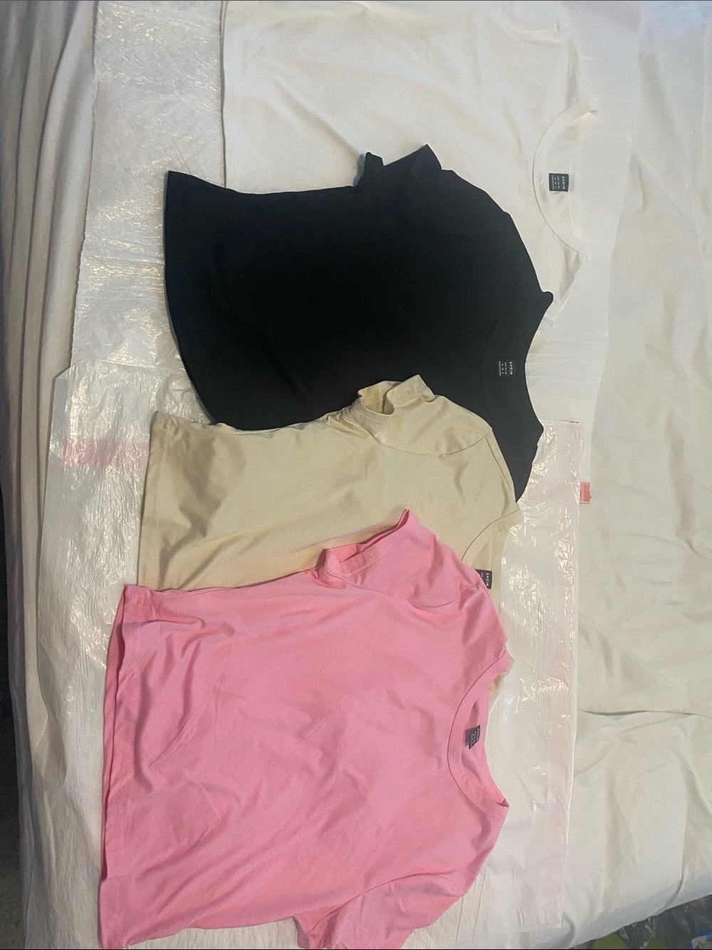 SHEIN Short Sleeve Crewneck Tee Trio - Pink, Cream, Black